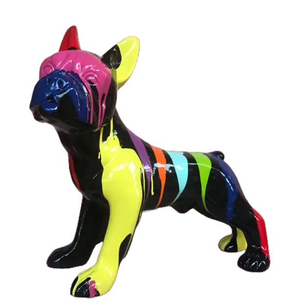 ART pop France Bulldog staand multicolor drop zwart of wit polyester résin 40cm