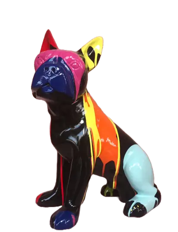ART pop Hond France Bulldog zit multicolor drop zwart of wit polyester résin 40cm