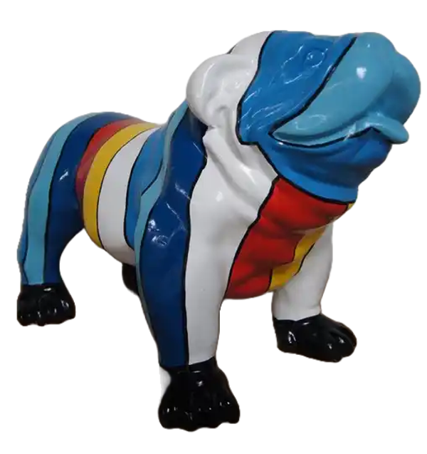 ART pop Hond Engelse bulldog wit multicolor block polyester résine 60 x 90 cm