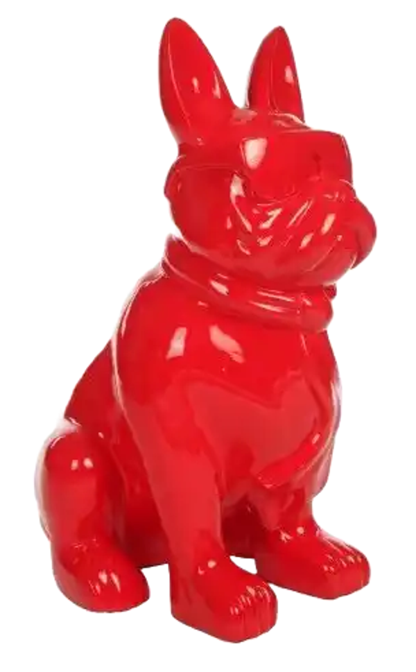 ART pop France bulldog zit met bril en das rood polyester résine 125 cm