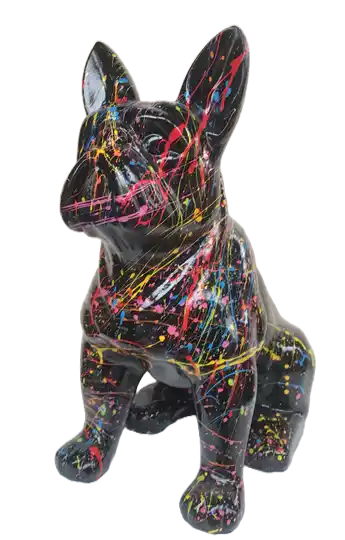 Art pop Hond France bulldog zit multicolor splash  polyester résine 45cm