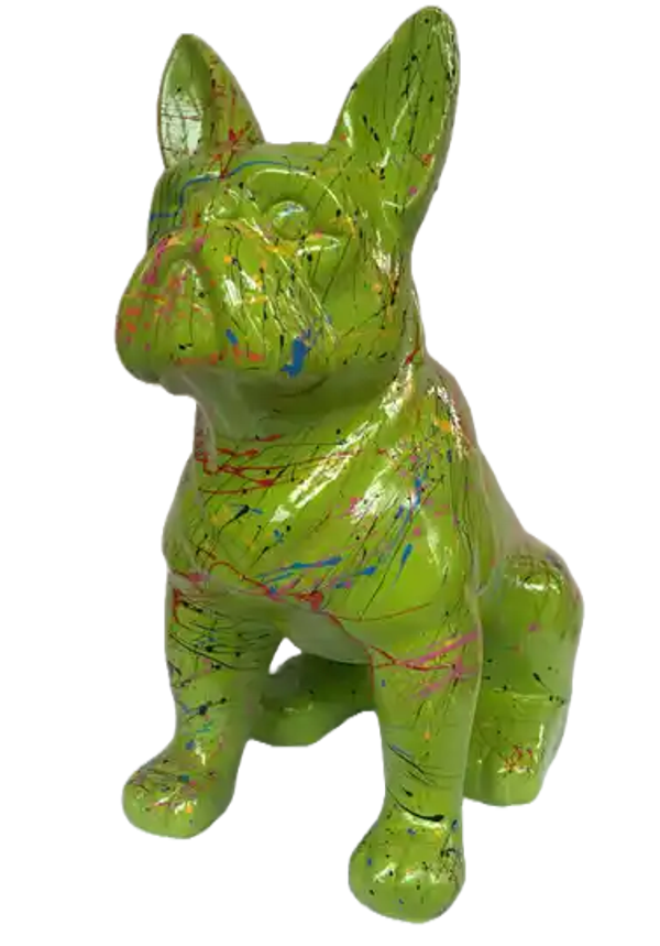 ART pop Hond France bulldog zit met Groen  multicolore spin ass 45 cm