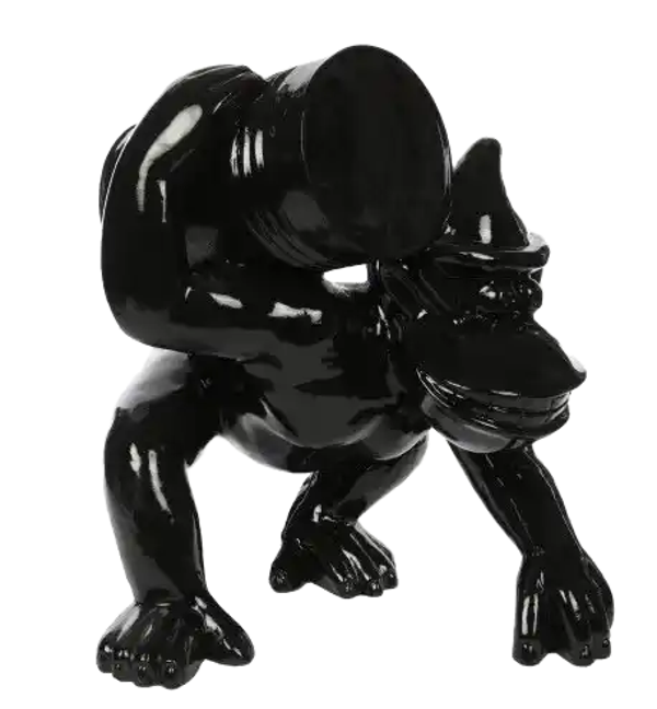Art pop gorilla aap met ton op zijn rug zwart polyester résine 65 cm