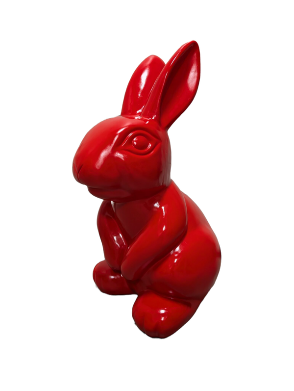 Art pop konijn rood  glad kleur polyester 70 cm.