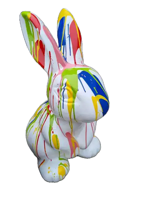 Art pop konijn wit druipt multicolor polyester 70 cm.