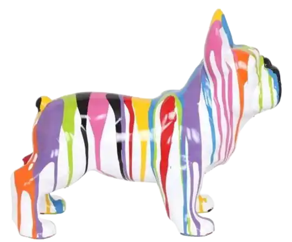 ART pop Hond France Bulldog wit multicolor druip  polyester résine 40 x 60 cm
