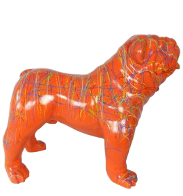 Art pop Hond Engelse bulldog orange multicolor  polyester résine 60 x 90 cm