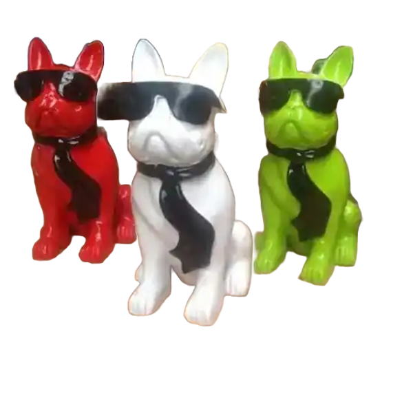 Art pop Hond France bulldog zit met bril en das  40 cm