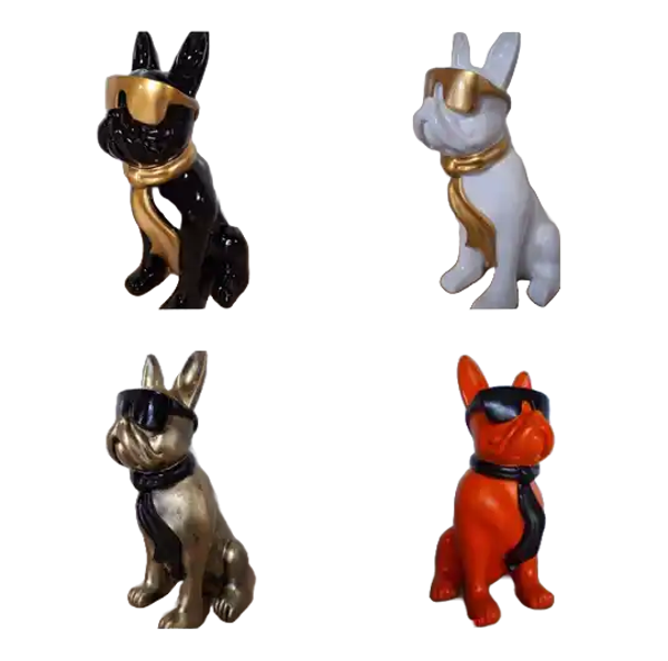 Art pop France buldog met bril en spijkerhalsband 65 cm