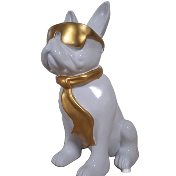 Art pop France Buldog zit met bril en das  60 cm