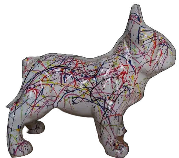 Art pop hond  France buldog wit multicolore spin polyester résine 30 x 40 cm