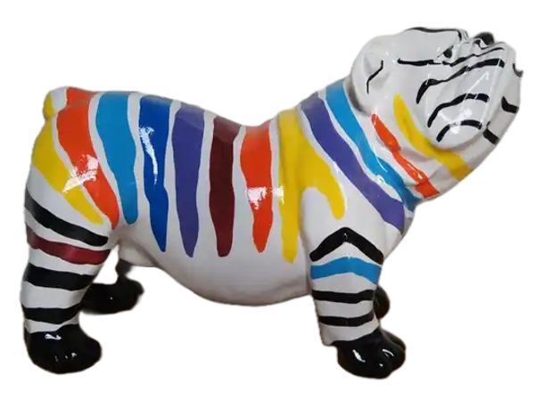 Art pop France bulldog hond wit multicolore zébra polyester résine 47 cm