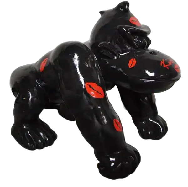 Art pop  Gorilla apen op 4 poten polyester wit of zwart kiss me 85 cm