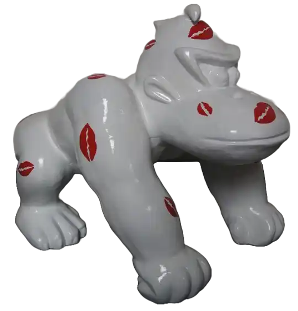Art pop Gorilla apen op 4 poten polyester wit of zwart Kiss me 85 cm