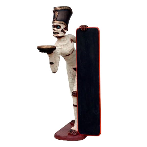 Mummie butler met menubord levensgroot.165 cm