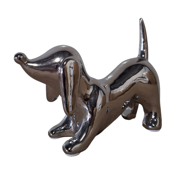 Flappy tekkel hondje chroom zilver of goud 20 cm verp12