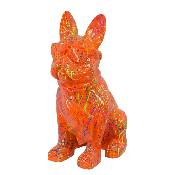 Art pop France Buldog zit met bril en das  splash multicolor 125 cm