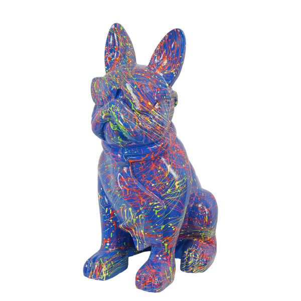Art pop France Buldog zit met bril en das  splash multicolor 125 cm