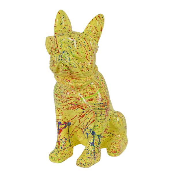 Art pop France Buldog zit met bril en das  splash multicolor 125 cm