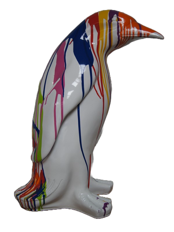 Art pop Q5b pinguïn pluim wit multicolor drop polyester résine 40 cm