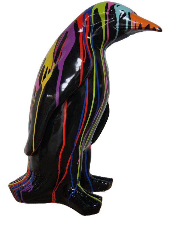 Art pop Q5c Pinguïn zwart pluim  multicolore drop polyester résine 40 cm