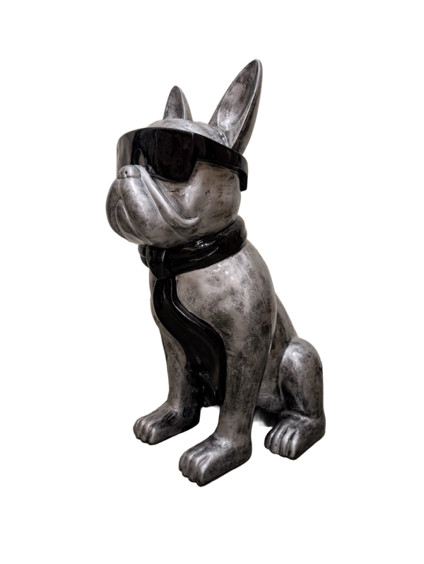Art pop  France Buldog hond XL zit  met bril en das   125 cm