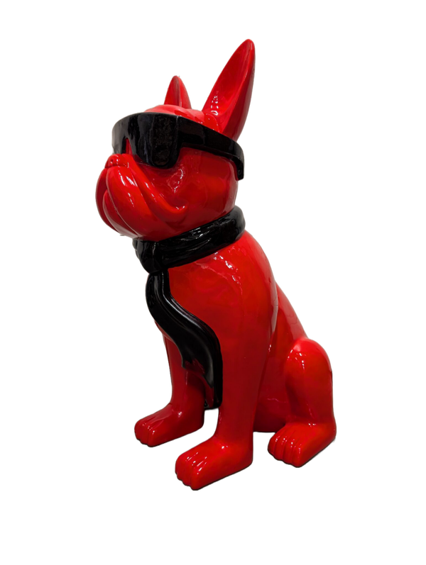 Art pop  France Buldog hond XL zit met bril en das 125 cm