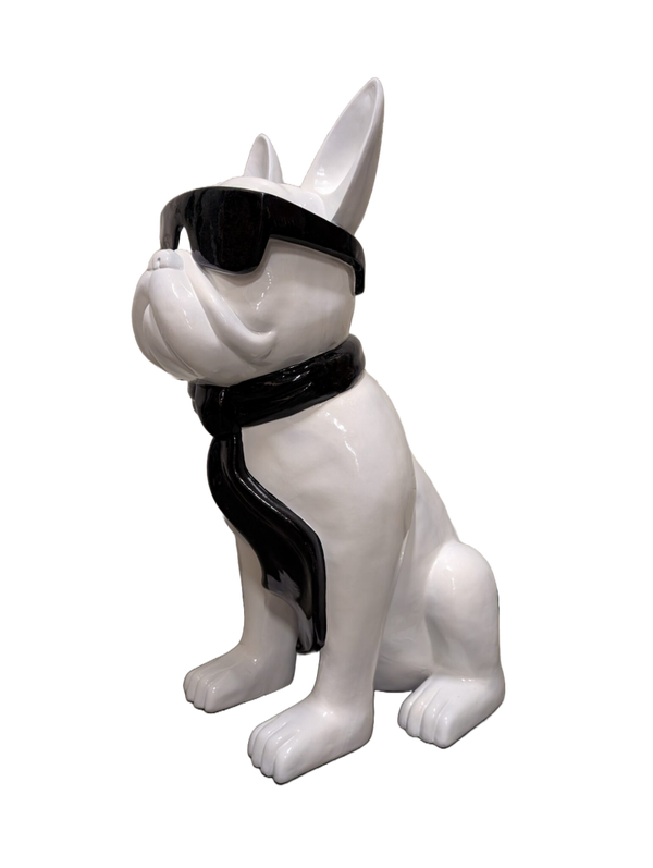 Art pop France Buldog zit met bril en das 125 cm
