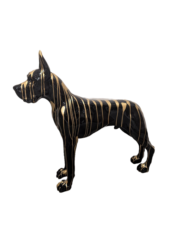 ART pop Hond Deense dog staand zwart goud    120 x 100 cm