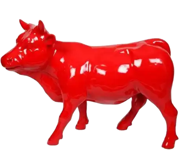 Art pop  koe of stier polyester résine rood 70 x 95 cm