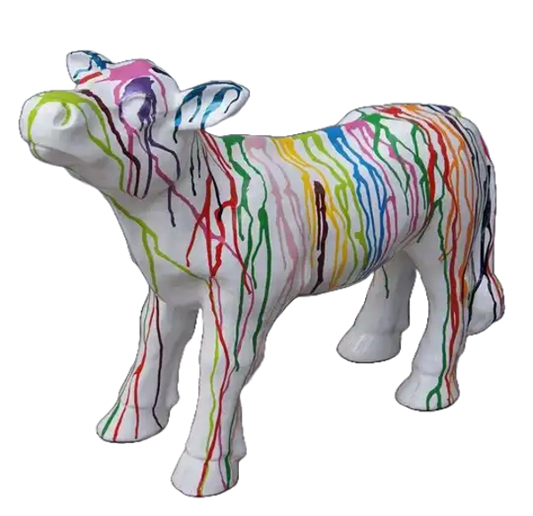 Art pop Kalf kop omhoog wit multicolor polyester résine 75 cm