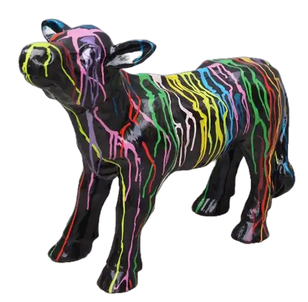 Art pop Kalf kop omhoog zwart of wit multicolor polyester résine 75 cm