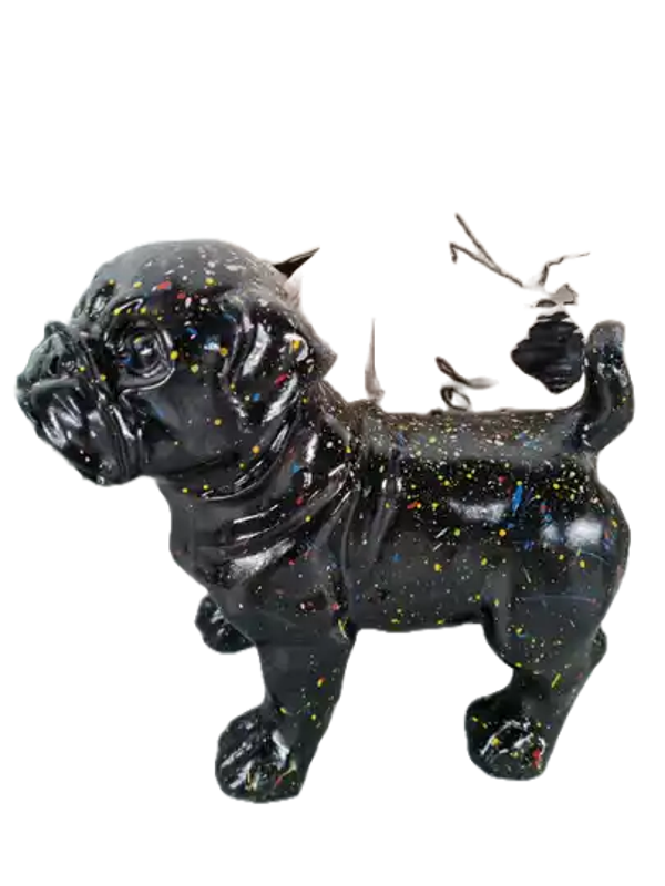 Art pop Hondje staand zwart multicolor splash   20 cm