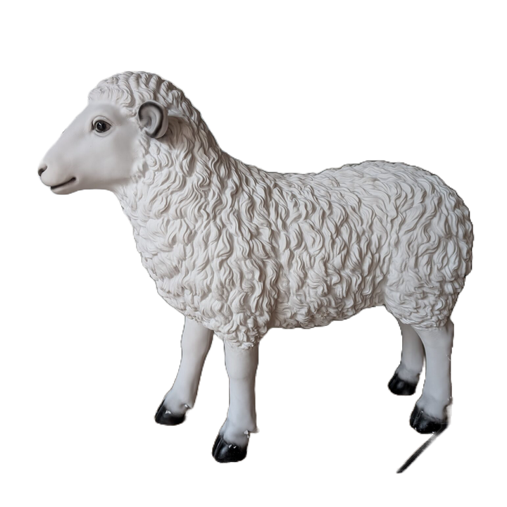 Schaap staand wit  fibre de verre laminaat 70 cm