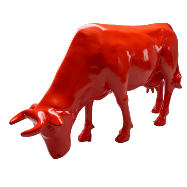 Art pop koe kop neerwaarts glad rood  grandeur naturel 140 x 220 x 60 cm