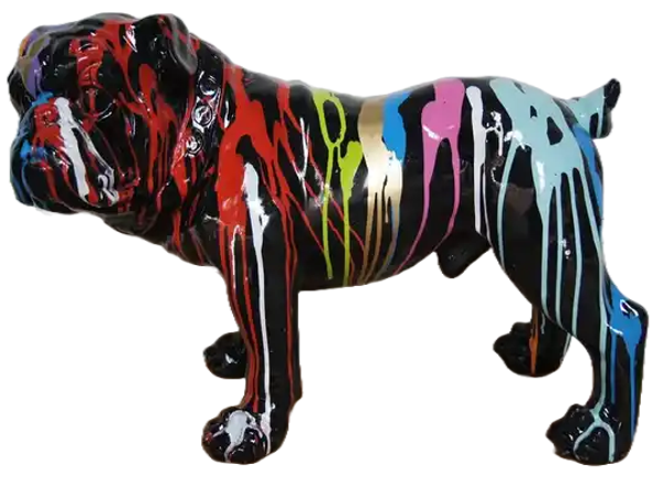 Art pop Engelse  bulldog hond  multicolor kop opzij polyester résine 35 x 65 cm