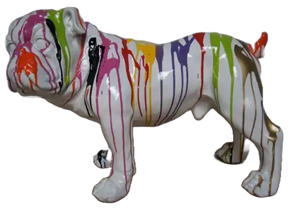 Art pop Engelse  bulldog hond wit  multicolor kop opzij polyester résine 35 x 65 cm