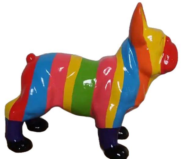 Art pop France bulldog Hond  multicolor streep 30 x 50 cm