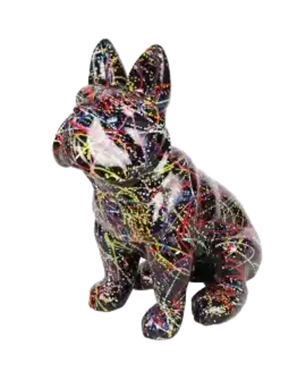 Art pop France bulldog hond zwart zit multicolor spin polyester résine 42 cm