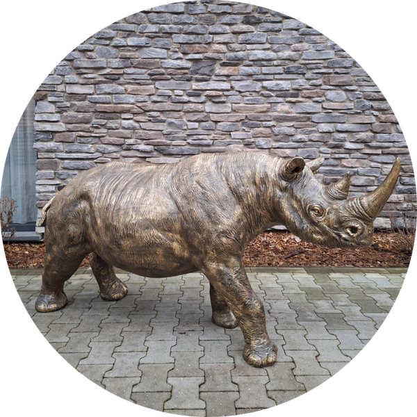 Neushoorn lopend  antiek brons laminaat  100 x 210 x 60cm