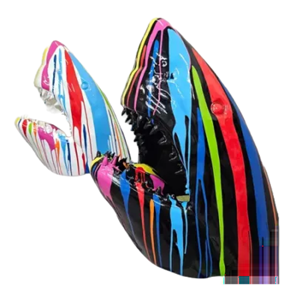 Art pop haai kop wit of zwart multicolor polyester résine  65 x 85 cm