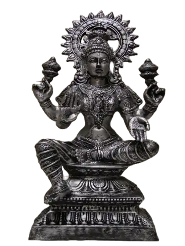 DB115 Curiosa laxmi boeddha 4 armen croom op Sokel polyester résine 79 cm