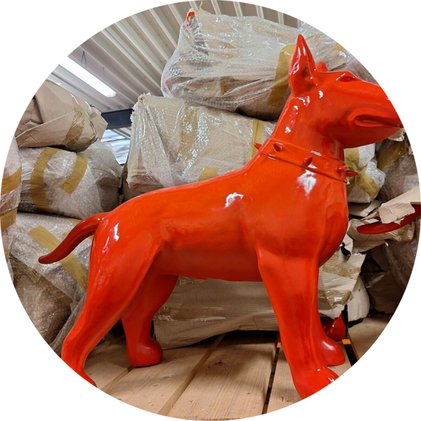 Hond Bulterrië rood wit zwart polyester résine 115 cm