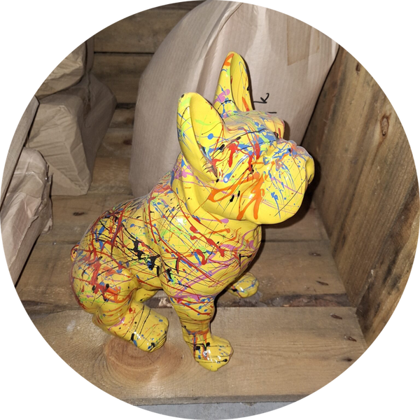 Hond France bulldog zit multicolor splache polyester résine 30 cm