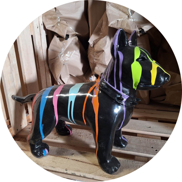 Hond bulterriër wit multicolor drop polyester résine 70 x 115 cm