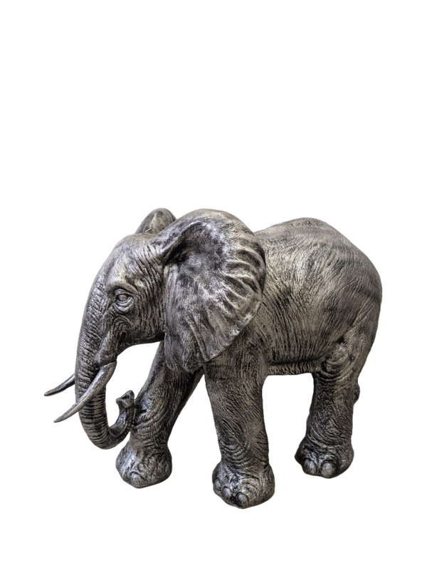 Olifant lopend slurf omlaag antiek zilver 95 cm