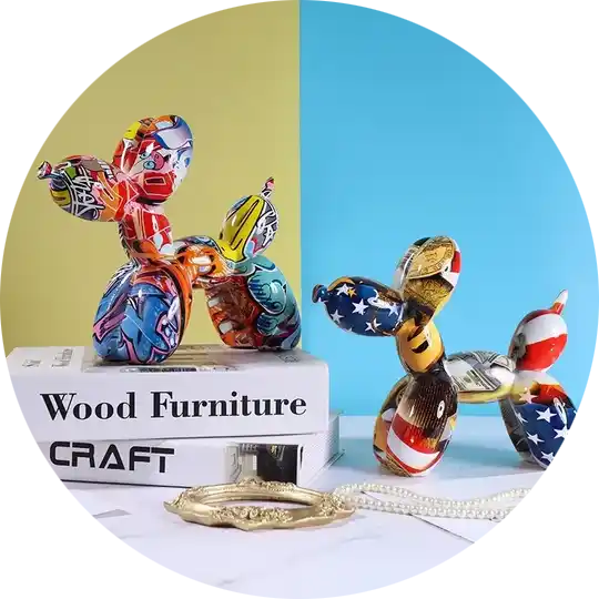 Design kunst sculpturen Ballon sculpture hond multicolor graffiti 21 cm