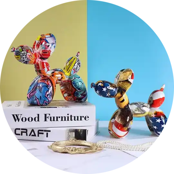 Design kunst sculpturen Ballon sculpture hond multicolor graffiti 21 cm