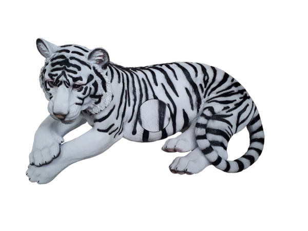 J28 Jungle Liggende tijger wit polyester résine 125 x 45 cm