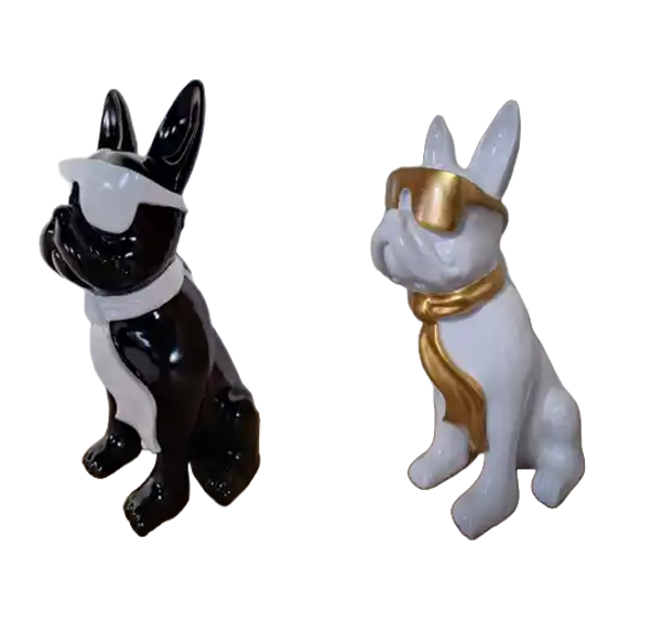 Art pop France bulldog zwart goud hond net bril en das 45 cm